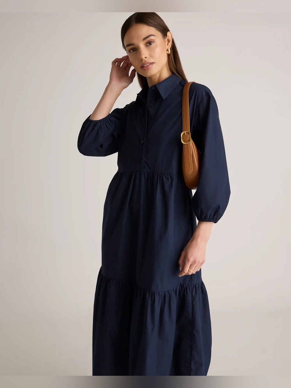 Quince Navy Tiered Shirt Maxi Dress
